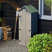 Pugsdrly Tuinkast van hout, gereedschapsschuur weerbestendig 77x54,2x179cm, gereedschapsschuur met deur, zadeldak, gereedschapskast met planken, gereedschapskast tuinhuisje voor tuin, terras, grijs+groen