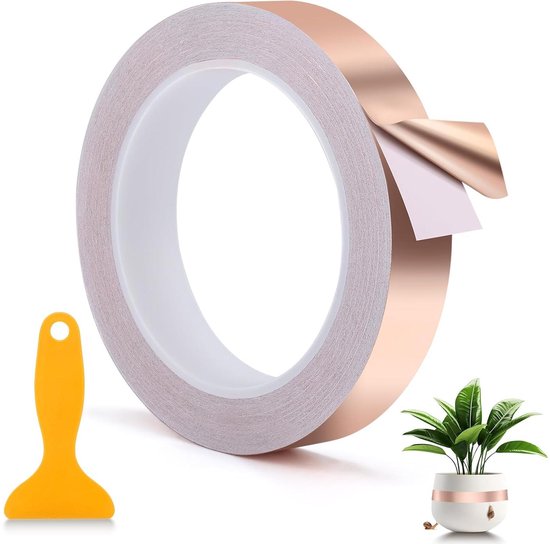 O³ Koperband tegen slakken, 50 mm x 20 m, koperen plakband, zelfklevend, slakkenbescherming verhoogd bed, elektrische tape, EMI-afscherming, kopertape