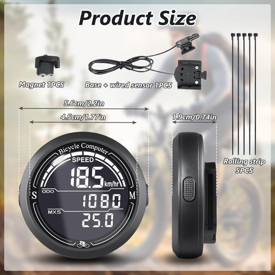Fietscomputer-kilometerteller fiets-snelheidsmeter fiets-Draadloze fietscomputer - 2,2" LCD-scherm, automatische achtergrondverlichting - Universeel 12 functies, IP67 waterdicht - Fietssnelheidsmeter en kilometerteller, geschikt voor fietsen - Grijs van Fietscomputer. — afbeelding 4
