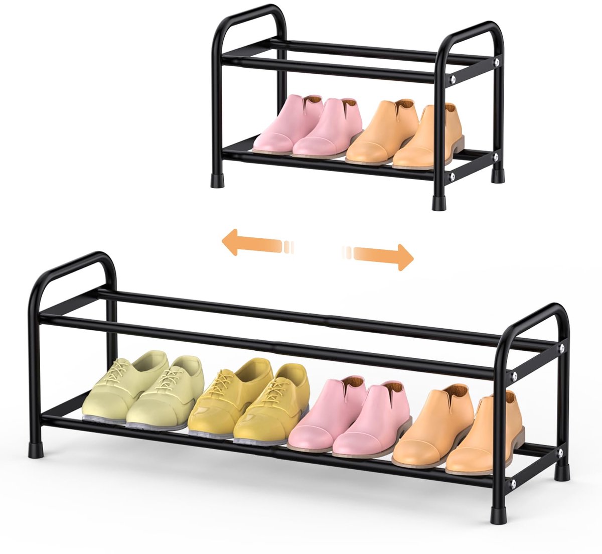 Ibenzoa® Verstelbaar en Ruimtebesparend Schoenenrek met Twee Niveaus voor 4-8 Paar Schoenen, Geschikt voor Kast, Hal en Garage, Zwart