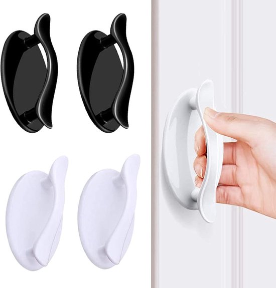 Lot de 4 poignées autocollantes - 4,8 x 9,5 cm - Blanc et noir - Pour armoire, tiroir, cuisine, salle de bain, maison, bureau, meubles - Quincaillerie