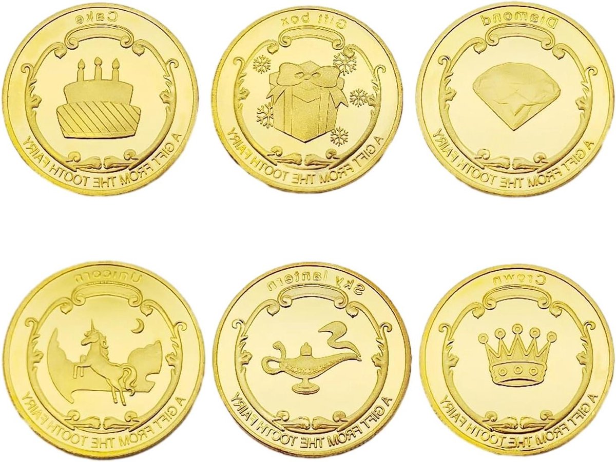 ByShane - Set van 6 Tandfee Gouden Munten in Acryl Doos | Geschenken voor Jongens en Meisjes | Tandfee Gouden Munt voor Kinderen-Levering | Kindvriendelijke Tandfee Accessoires