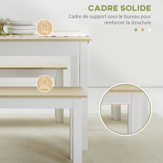 Ensemble de table à manger HOMCOM - Aggloméré - 119x70x75cm - Chêne