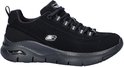 Zijzicht van een zwarte Skechers Arch Fit sneaker met zilverkleurige veters.