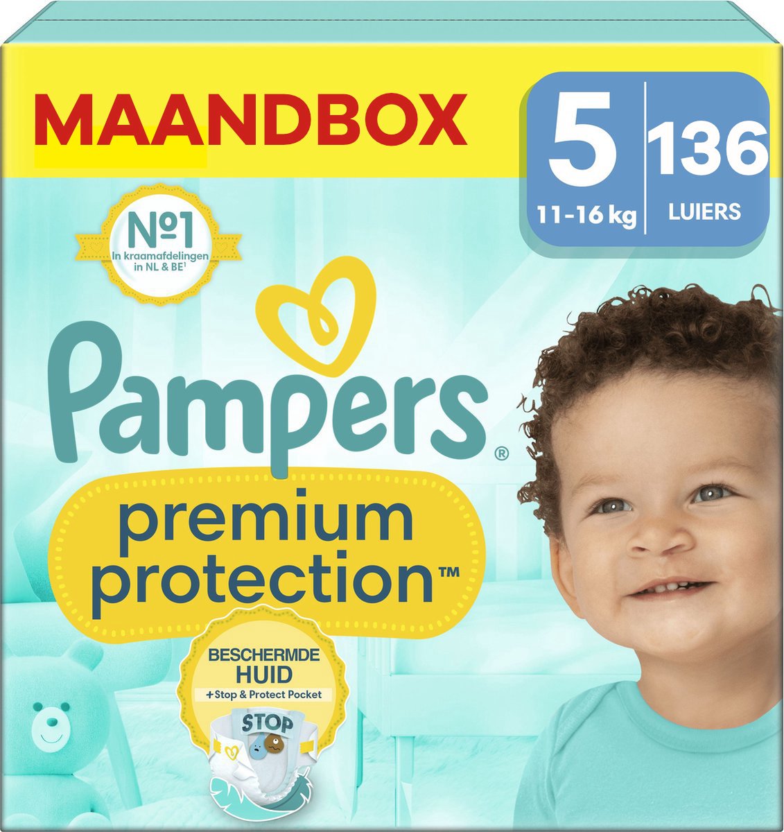 Pampers Premium Protection Luiers - Maat 5 (11-16 kg) - 136 stuks - Maandbox