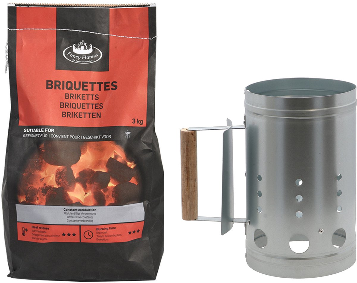 Fancy Flames BBQ aanmaakset - briketten - 3 kilo - met snelstarter - staal/hout