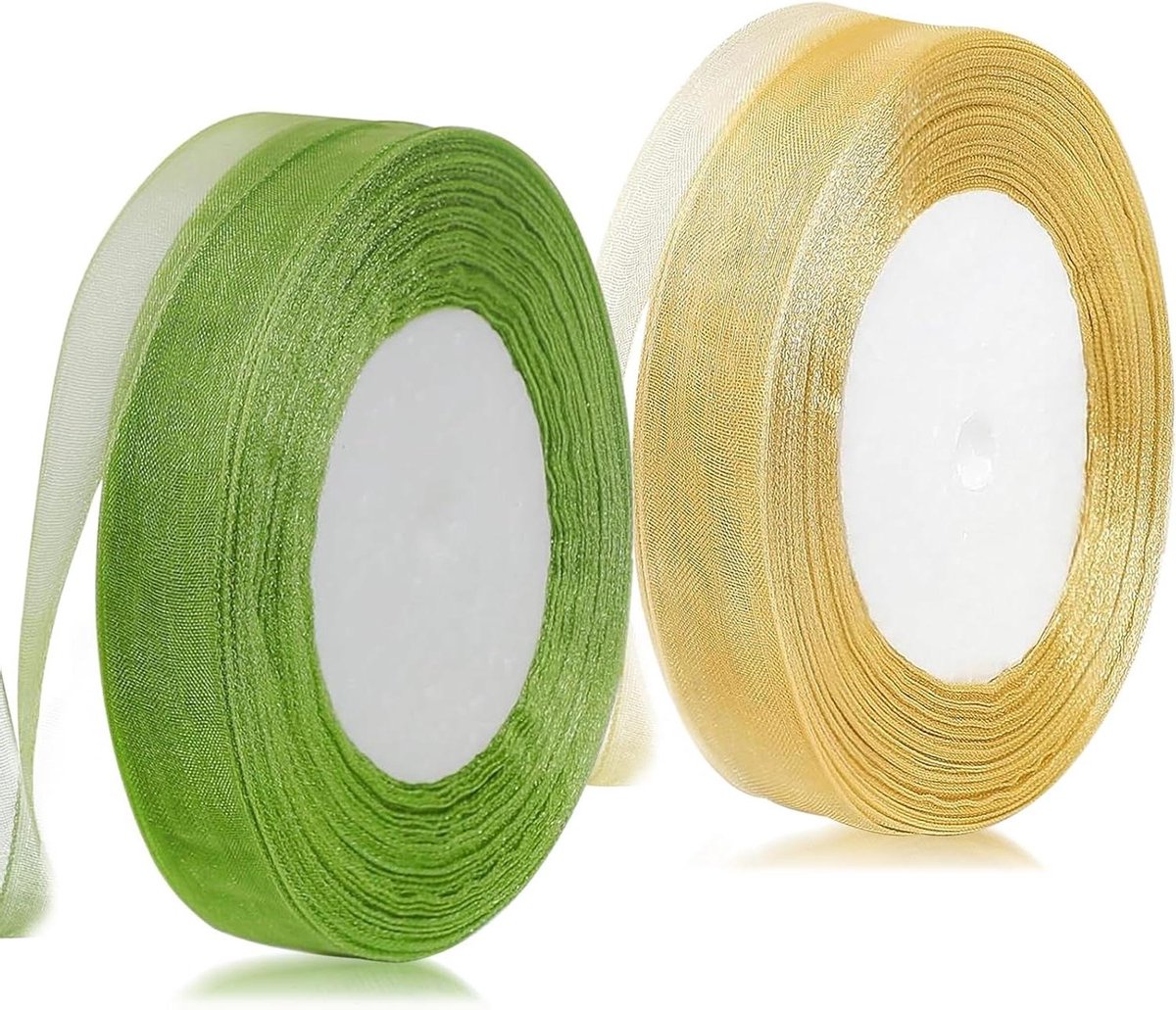 ByShane - Satijnen lint 45 m - Groen - 1 cm breed - Goud decoratie - Cadeaulint voor Kerstmis - Geschenkverpakking - Bruiloft - 2 rollen