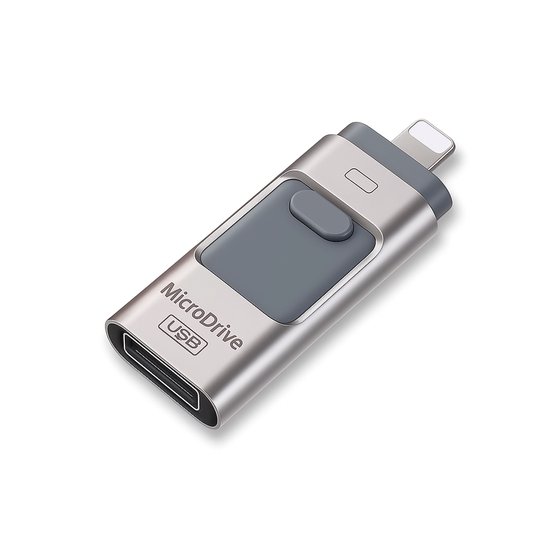 MicroDrive 4-in-1 Flash Drive – 64GB – iPhone, Android, USB-C & PC – Draagbare Opslag – Wachtwoordbeveiliging – Snelle Overdracht – Plug & Play - USB stick
