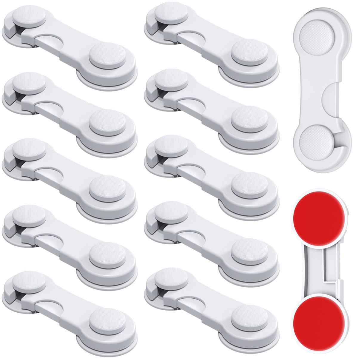 Image of 12 Stuks Kastbeveiliging - Kinderbeveiliging Lade & Deur - Baby Veiligheidsslot - Zelfklevend Zonder Boren - Sterke 3M Plakstrip - Wit - Scharnierbeschermer