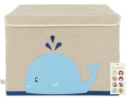 Opvouwbare speelgoeddoos - walvismotief - 1 stuk - beige - polyester - 36x36x51 cm