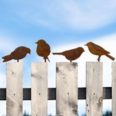 Tuindecoratie buiten - 4 Stuks Metalbird - Roestige vogels decoratie - metalen vogels beelden - Sfeer vogels - levensechte patina metalen vogels - tuin ornamenten silhouet - tuin hek decor - land tuin kunst - uinieren - Bruin/Roestkleur