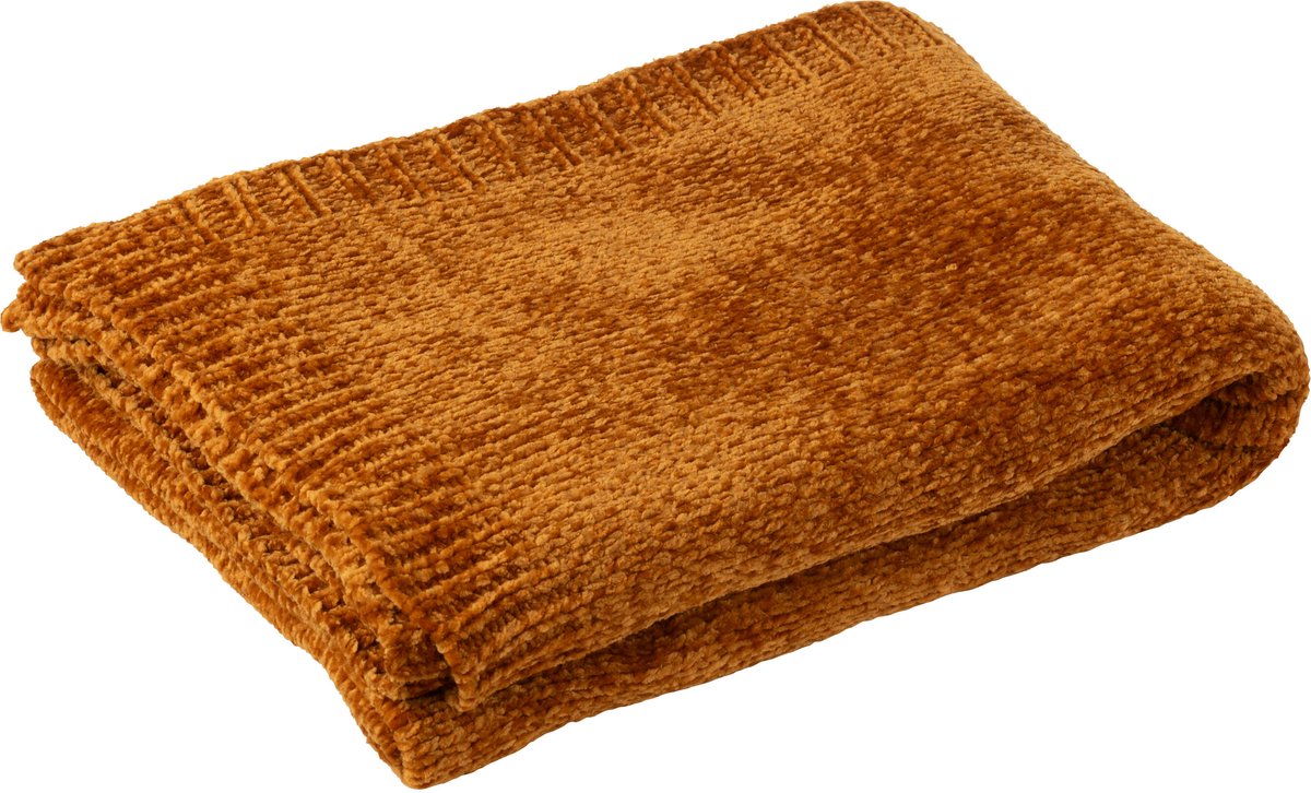J-Line deken Chenille - polyester - bruin