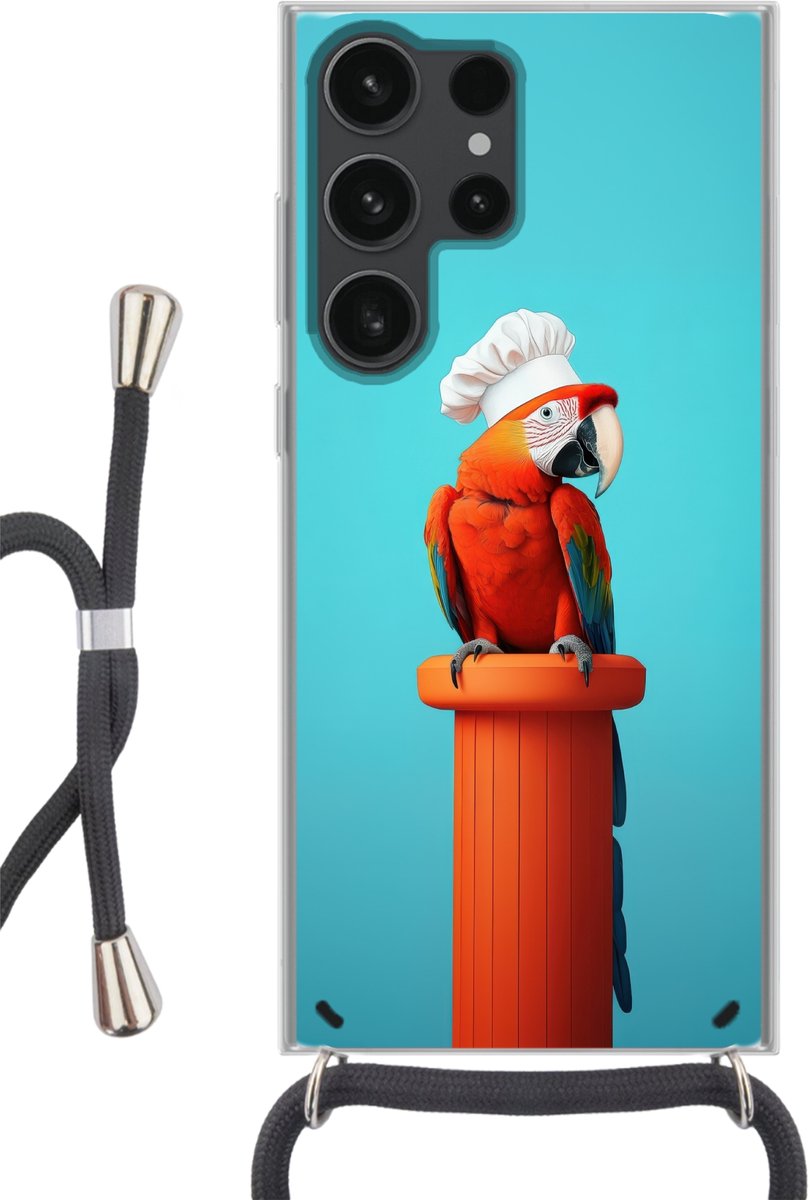 Telefoonhoesje Geschikt voor Samsung Galaxy S23 Ultra - Ara - Koksmuts - Sokkel - Grappig - Siliconen - Crossbody - Backcover met Koord - Telefoonhoesje met koord - Hoesje met touw Telefoonhoesje