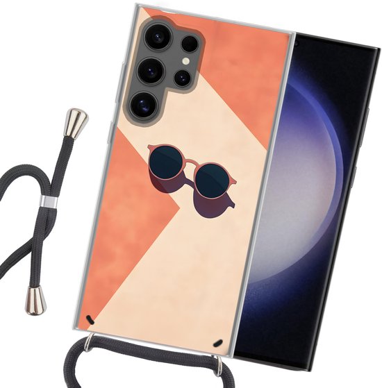 Telefoonhoesje Geschikt voor Samsung Galaxy S24 Ultra - Zonnebril - Schaduw - Oranje - Minimalistisch - Siliconen - Crossbody - Backcover met Koord - Telefoonhoesje met koord - Hoesje met touw Telefoonhoesje