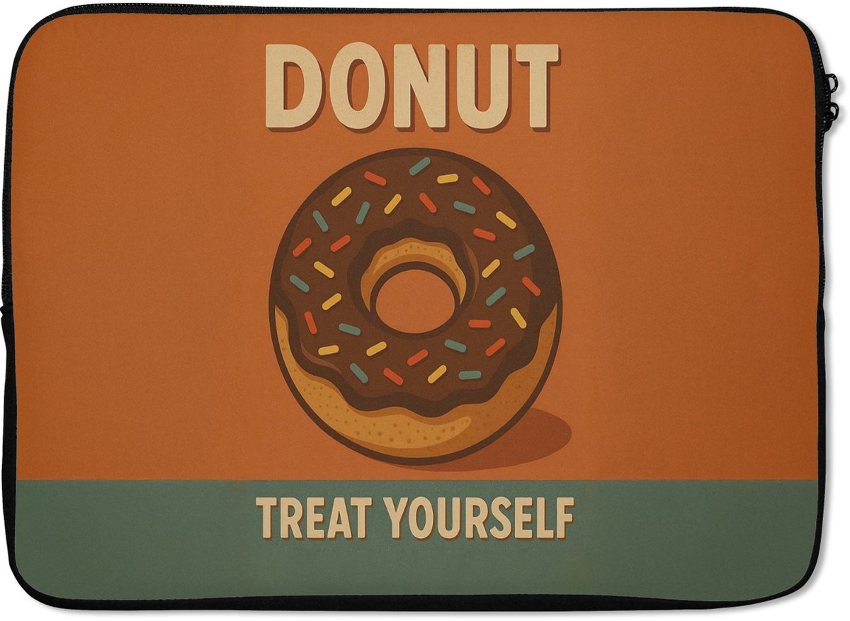 Laptophoes 14 inch - Donut - Spikkels - Kleurrijk - Quote - Laptop sleeve - Binnenmaat 33x23 cm - Zwarte achterkant