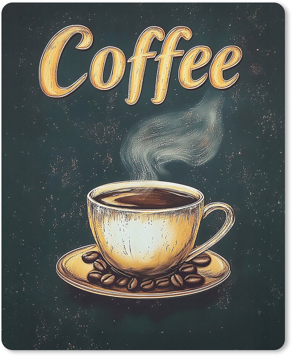 Muismat 19x23 cm - Mousepad Koffie - Schotel - Koffiebonen - Retro - Muismatten