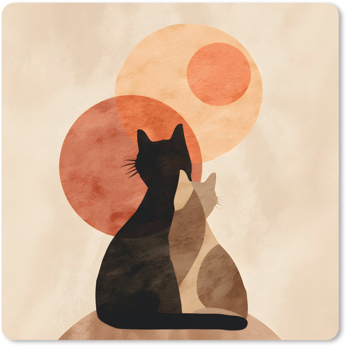 Muismat 30x30 cm - Mousepad Katten - Zwart - Abstract - Cirkels - Muismatten