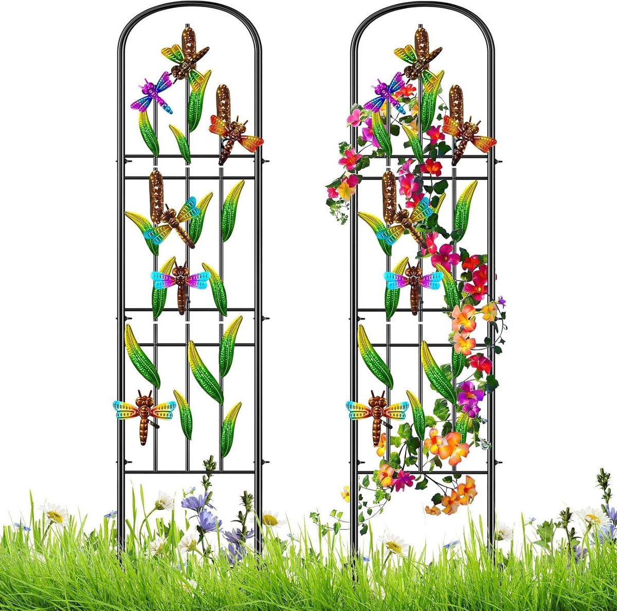 JGS Premium - Tuinhek set van 2 Metalen Klimrekken voor Rozen en Klimplanten - Decoratief Tuinhek Vrijstaand 152.5 x 28 cm met Libelle-design
