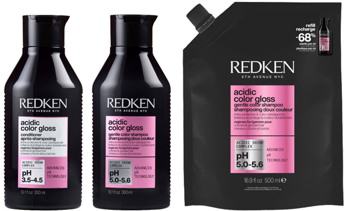 Redken Acidic Color Gloss Shampoo 300ml + Conditioner 300ml + Shampoo Refill 500ml