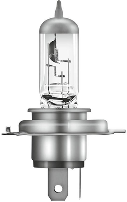 Osram halogeenlamp H4, 12V, met glazen bol en metalen basis.