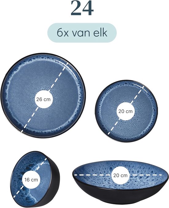 GBhome Steengoed dinersets voor 6 personen, 18-delige handgemaakte
