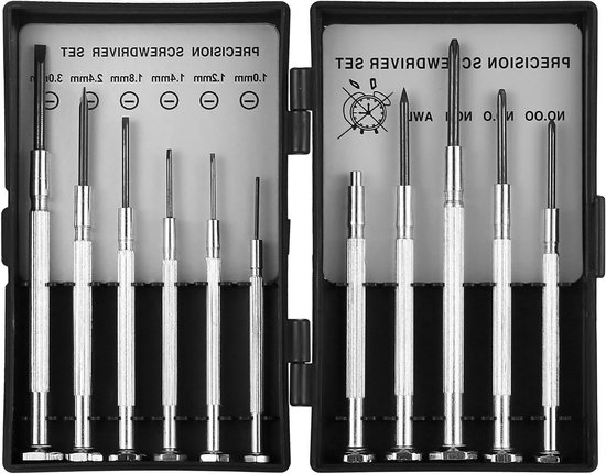 Flintronic 18 stuks brilschroevendraaiers, 15 horlogeschroevendraaiers met 2 pincet, 1 magnetizer en kist, dunne schroevendraaier voor PS4-brillen, Jeweller-horloges