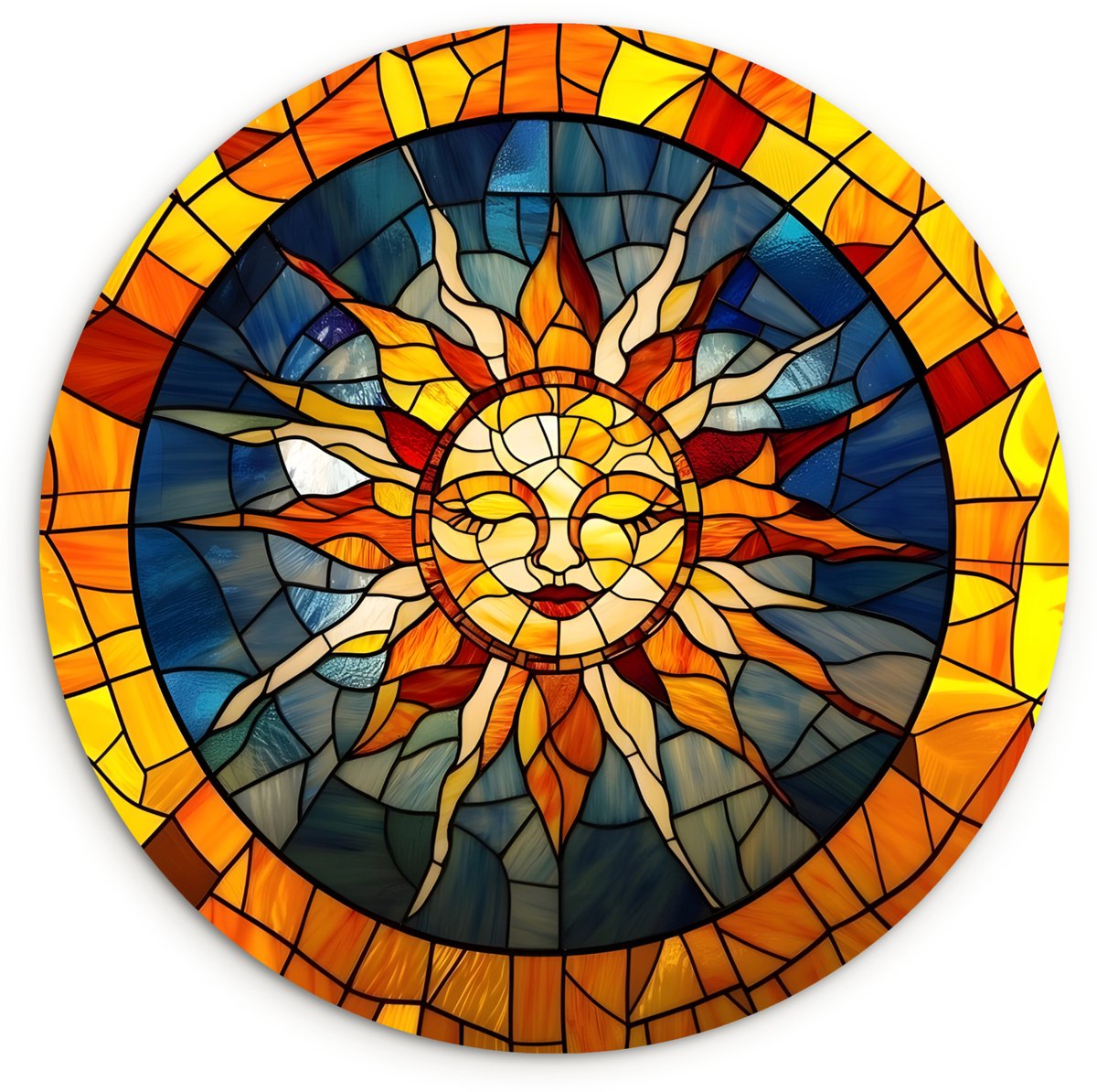 WallCircle Wandcirkel 120x120 cm - Muurcirkel Mozaïek - Zon - Geel - Cirkel - Muurdecoratie woonkamer - Wanddecoratie slaapkamer - Kamer decoratie accessoires - Ronde schilderijen Zon - Mozaïek