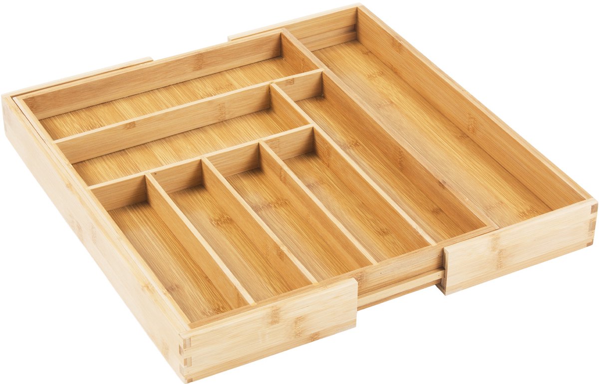 GreenBlue - 2 stuks Bestekhouder - Bestekbak - Opbergbak - uitschuifbare bamboe - 325-500x430x45mm - GB379