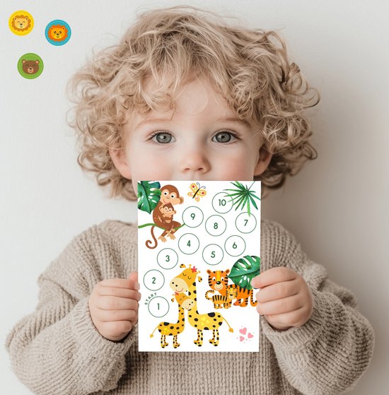 Beloningssysteem met Stickers - Beloningskaarten Jungle + Beloningsstickers - 2 Stickervellen + 3 Dubbelzijdige Beloningskaarten - Beloningssysteem Kind - Zindelijkheidstraining Kind - Plaskaarten Peuter - Luiers - Potje Peuter - Beloningskalender
