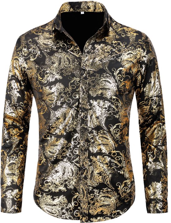 Allthemen Heren Print Langmouwen Shirt - Heren Lang Mouwen Overhemd - M