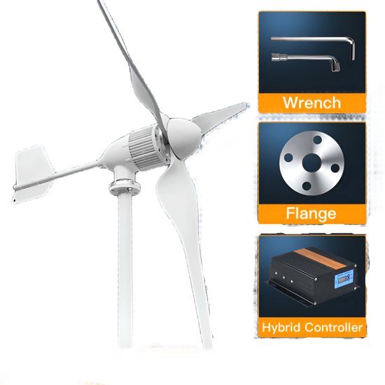 Foto: Windturbine horizontale as 6kw windgenerator windenergie systeem duurzame energie laag aanvangsvermogen aluminium behuizing 6000w 48v met wind hybride besturing