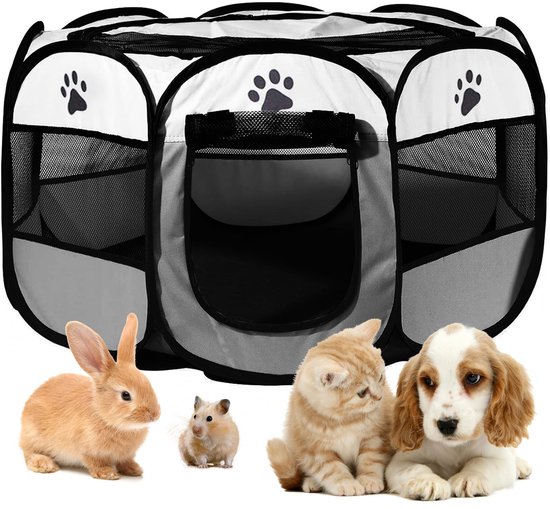 Puppyren 74 x 74 x 43 cm, Opvouwbare Hondenren voor Thuis, BRIMOREA Kattenverblijf, Konijnenverblijf Binnen, voor Ren Honden, Katten, Konijnen en Kleine Dieren Zowel Binnen als Buiten (Grijs