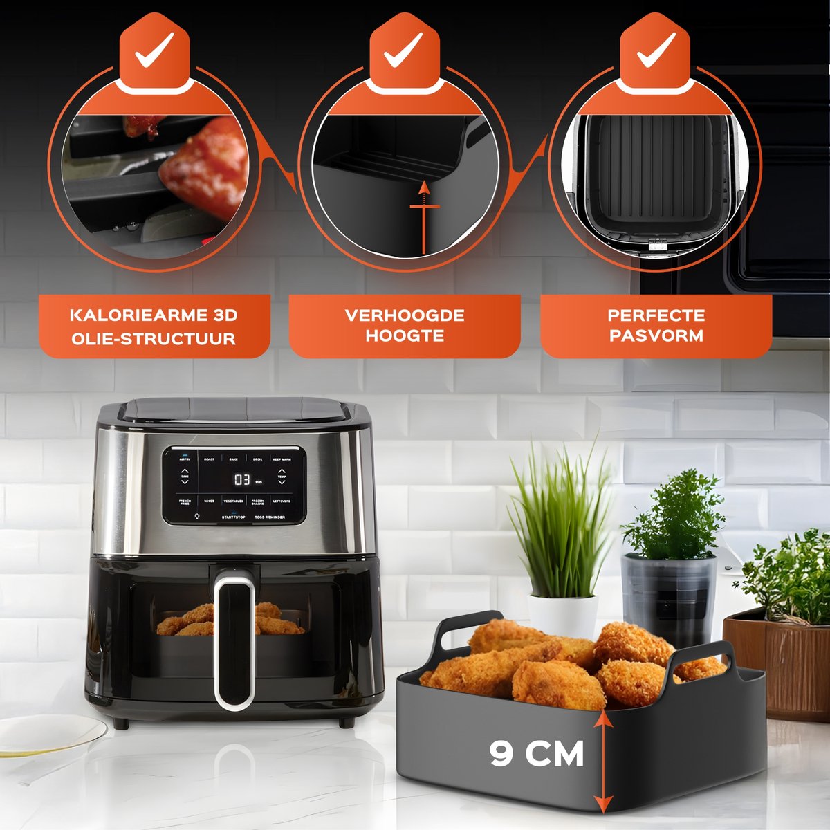 UNBOX Airfryer Accessoires - Complete Set voor Philips Airfryer 6,2L - Princess Airfryer XL 5,5L, 6,5L - Ninja Airfryer XXL 6,2L - Inclusief Airfryer Siliconen Bakje & e-Receptenboek — afbeelding 6