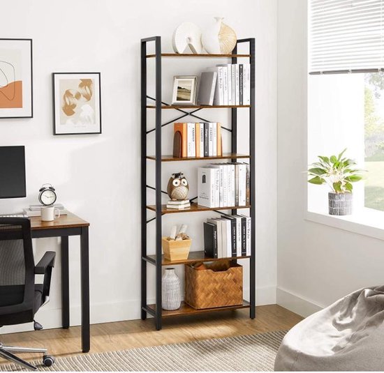 Grote open boekenkast industrieel – 6 planken – Zents XL IN-HOMEXL – 165 cm
