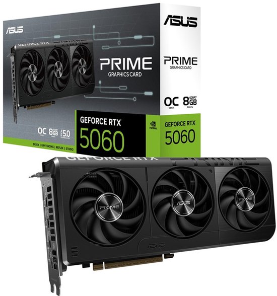 ASUS PRIME NVIDIA GeForce RTX 5060 OC 8GB GDDR7 PCIe 5.0 Videokaart 4K 8K Gaming Content Creatie
