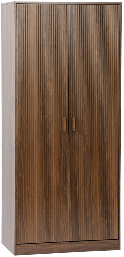 sweeek - Kledingkast 2 deuren hangedeelte en 3 vakken houtdecor deels gegroefd 80cm - linear