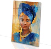 Elegante vrouw met hoofddoek - Portret schilderij op glas - Muurkunst vrouw - Digital Art - Plexiglas - Kantoor accessoires - acrylglas 100x150 cm