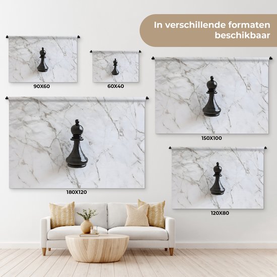 Wandkleed 120x80 cm - Wanddoek Schaakstuk - Loper - Zwart - Marmer - Wandtapijt - Wandkleden