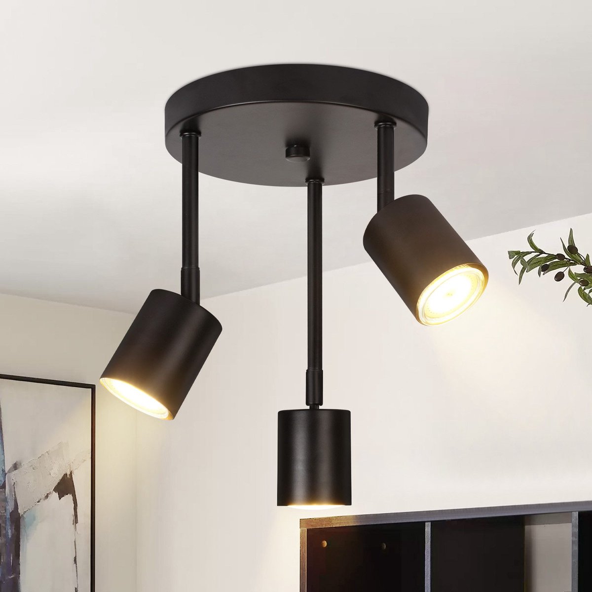 NETTLIFE Opbouwspot - rond - 3-Lichts - 350° Draaibaar Plafondspot - zwart - GU10 Fitting - Moderne Plafondlamp - voor Hal | Woonkamer | Slaafkamer - L 21cm-excl. lichtbron