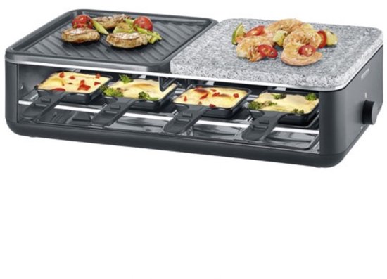 Severin RG 2366 Black Line gourmetstel - Natuursteen en keramisch grilloppervlak - 8 Personen - Temperatuurinstelling - Vaatwasserbestendig - 8 Pannetjes met parkeerfunctie — afbeelding 3