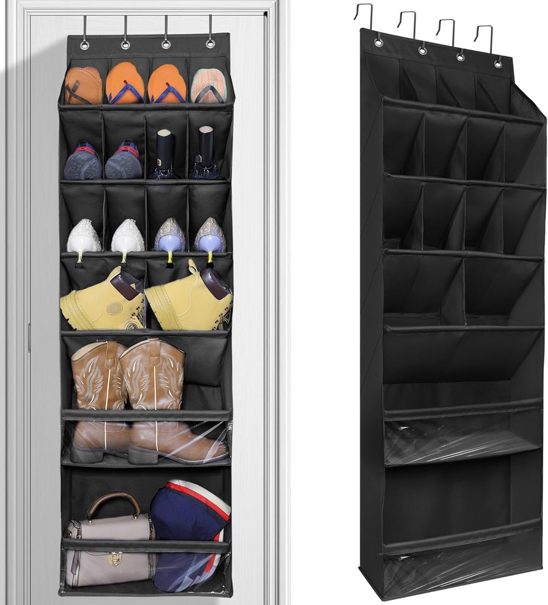 Schoenenorganizer met Grote Diepe Zakken - Multifunctionele Schoenenhouder - 16 Zak-en Zwart