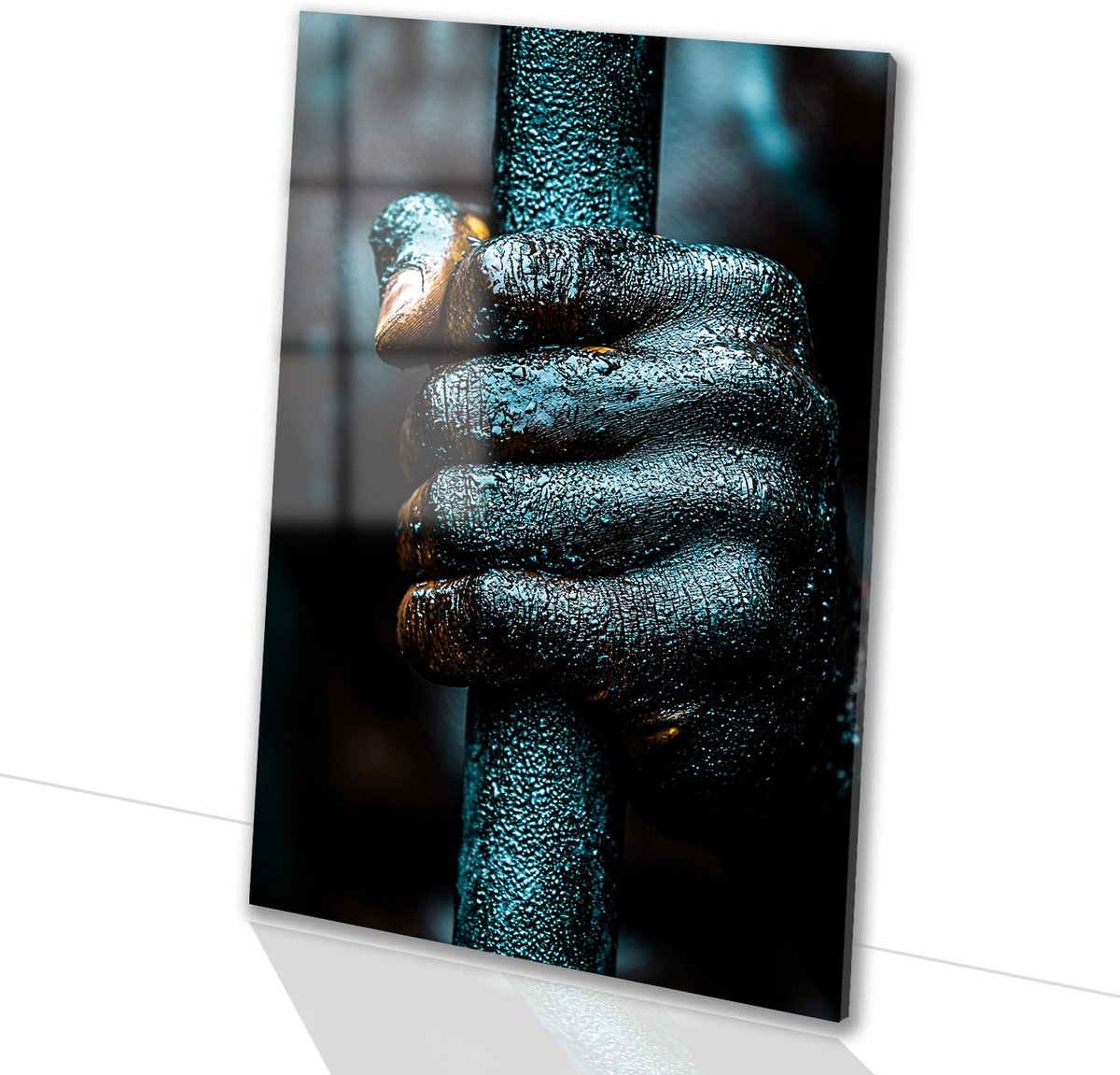 Hand houdt metalen stang vast - Kracht glazen schilderijen - Wandkunst hand - Hyperrealisme - Schilderij acrylglas - Muurdecoratie landelijk - acrylglas 70x105 cm