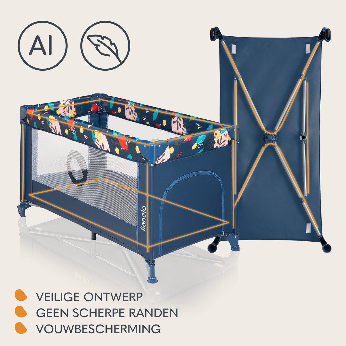 Lionelo Stefi Campingbedje 3 in 1 - Baby Bed / Inklapbare Box / Reisbedje - 60x120 cm - 0-36 maanden / tot 15 kg - MET comfort MATRAS - Zij-ingang met rits - Wielen - Transporttas thumbnail 6