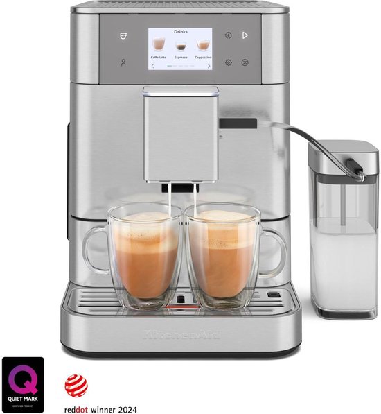 KitchenAid Volautomatische Espressomachine KF7 - Touchscreen, 20+ receptopties, automatische melkopschuimer en reinigingscyclus, 2 kopjes tegelijk vullen - Roestvrij staal
