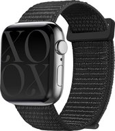 xoxo Wildhearts Nylon Band geschikt voor Apple Watch bandje - Series 1/2/3/4/5/6/7/8/9/10/11/12/SE - Zwart - Nylon smartwatchbandje met klittenband - Stof iWatch bandje voor maat: 38mm / 40mm / 41mm / 42mm