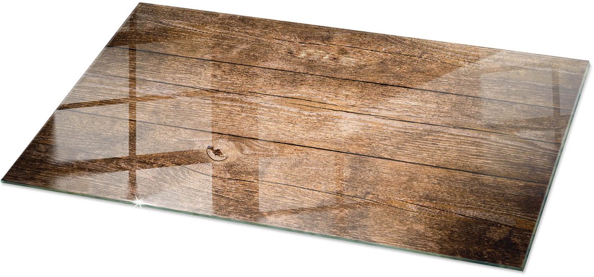 Tulup Tafelblad Glas - Houten Plankstructuur Gehard Glas - 100 cm x 50 cm - Bruin Glazen Tafelblad - Rechthoekig Tafelblad Glas - Glazen Tafelblad Geschikt voor de Keukentafel - Glasplaat Tafel