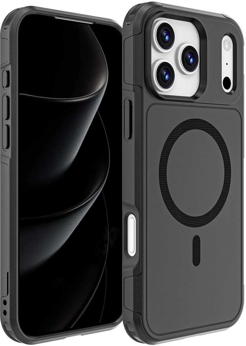 Mobigear Hoesje geschikt voor Apple iPhone 17 Pro Max Telefoonhoesje Hardcase | Mobigear Traveller Backcover | Geschikt voor MagSafe | Geschikt voor Draadloos Opladen met Magnetische Ring | Case - Zwart