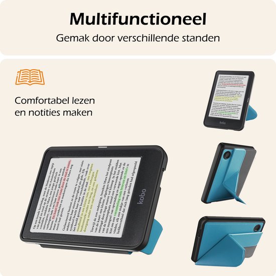 Hoesje Geschikt voor Kobo Clara Colour Hoes Book Case Trifold - Hoes Geschikt voor Kobo Clara Colour Hoesje Book Cover - Turquoise van Merkloos — afbeelding 3