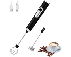 Elektrische melkopschuimer - Draagbare melkopschuimer met twee koppen - Drie instelbare snelheden - Eén garde en één melkopschuimer - Met USB-oplaadpoort - Lange batterijduur - Melkopschuimer voor latte, cappuccino, macchiato, eieren - Zwart