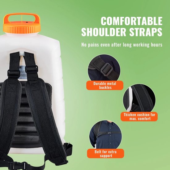 Eszenzics™ Rugsproeier Pro6 - 16 liter rugspuit - drukspuit op accu - oplaadbaar - 6 Bar - zuurbestendig - ergonomisch - 8 sproeistukken - 2 spuitlansen - onkruid - sproeier nevel van Merkloos	 — afbeelding 4